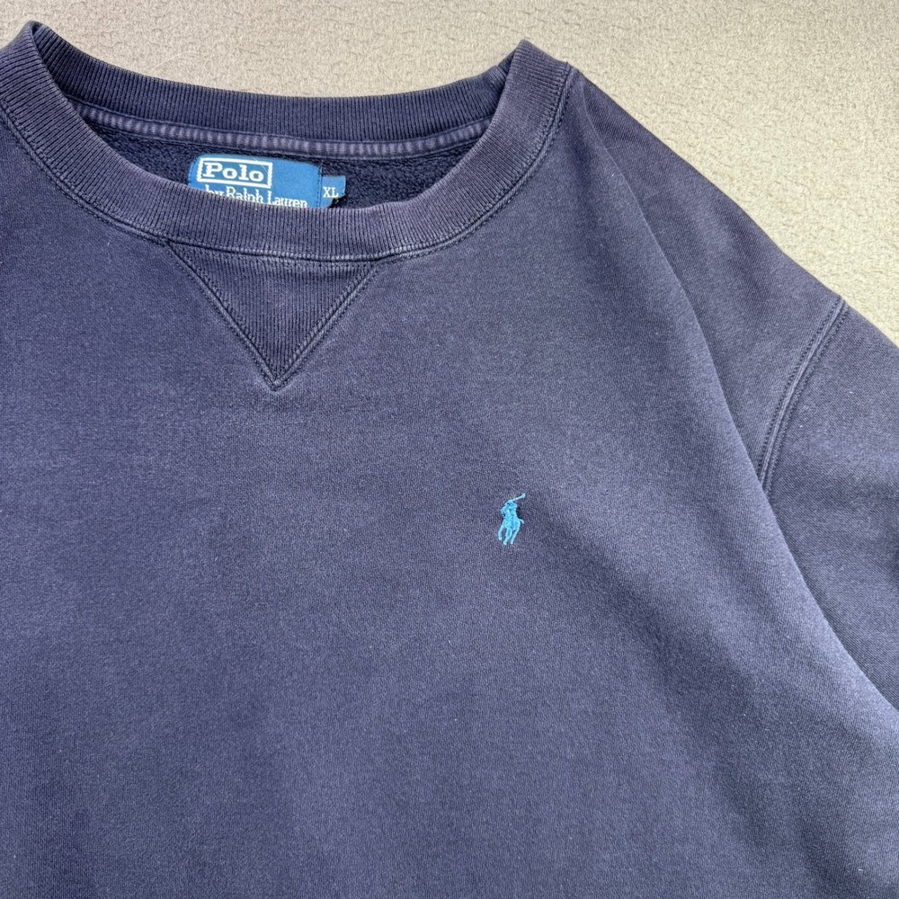 Vintage Polo Ralph Lauren Sweatshirt Men XL Navy Blue 90s Pullover V Stitch - Picture 7 of 8